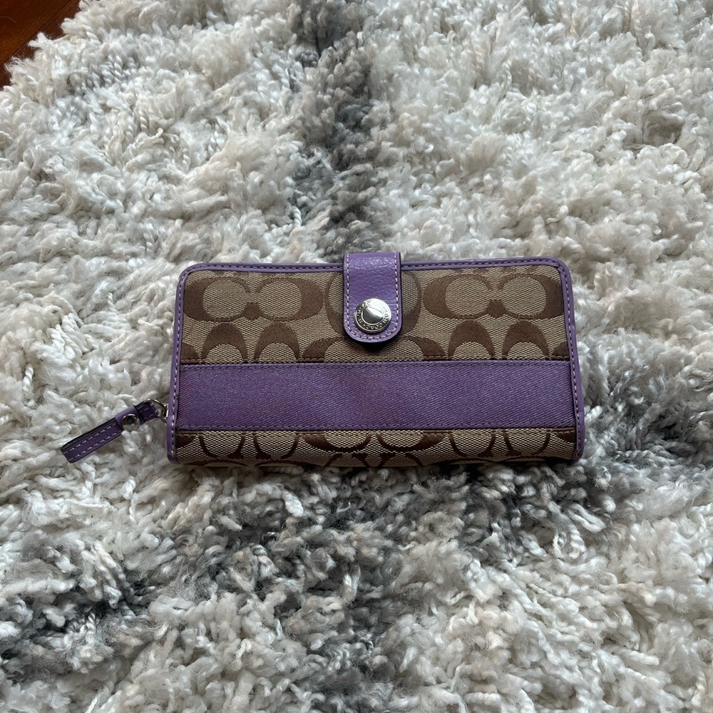 Coach Signature Brown and Purple Wallet
